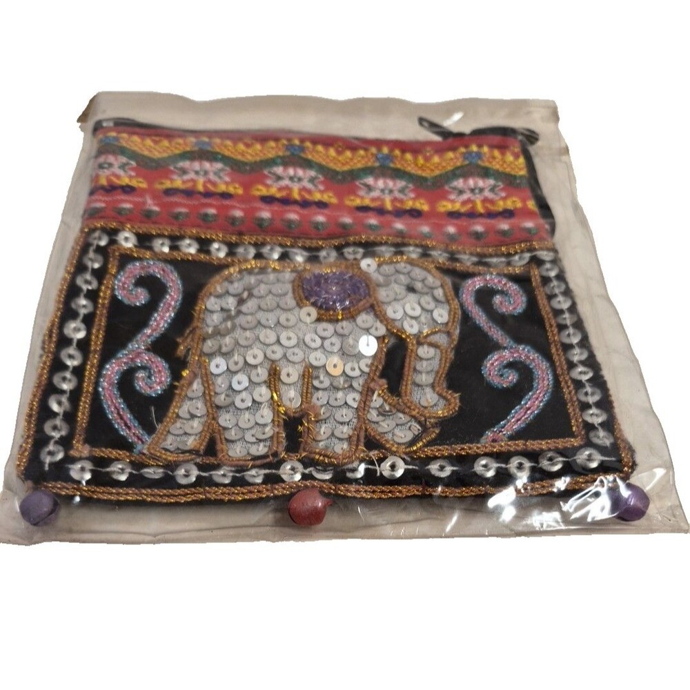 Elephant Sequined Coin Purse Crossbody Bag Boho Festival Thai Hippie Pink 5x4.5 - Picture 6 of 8